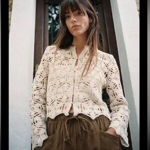 NWT Zara Cream Crochet Macrame Sequin Cardigan, M